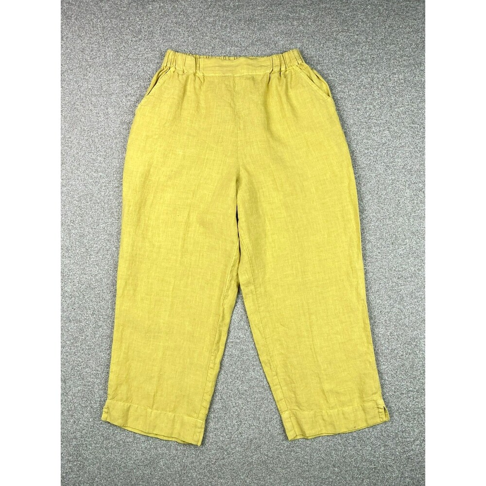 CP Shades Pure Irish Linen Baggy Capri Pants Size S Butter Yellow Lagenlook